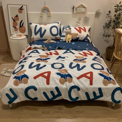 91家纺网 家纺一手货源 找家纺 2021新款长绒棉夏被四件套 字母熊