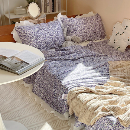 91家纺网 家纺一手货源 找家纺 （总）源启生活 2021韩版荷叶边全棉夏被三件套纯棉空调被