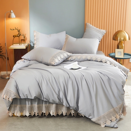 91家纺网 家纺一手货源 找家纺 乐朵  格蕾尼 长绒棉 蕾丝床裙四件套
