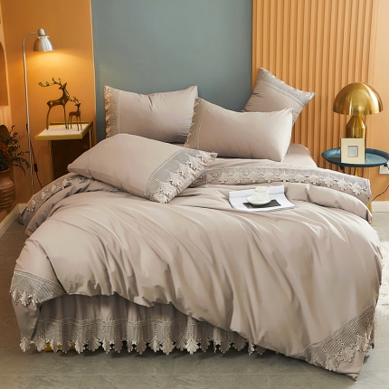 91家纺网 家纺一手货源 找家纺 乐朵  格蕾尼 长绒棉 蕾丝床裙四件套