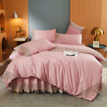 91家纺网 家纺一手货源 找家纺 乐朵  格蕾尼 长绒棉 蕾丝床裙四件套