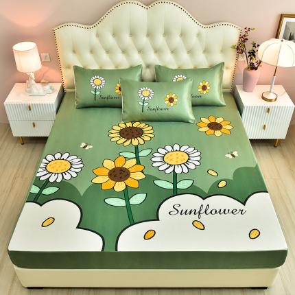 91家纺网 家纺一手货源 找家纺 同田 2023新款大版冰丝床笠凉席三件套空调软席 太阳花