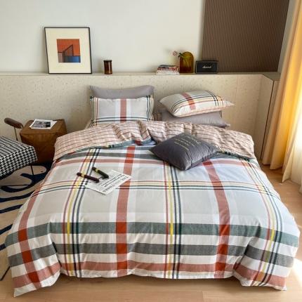 91家纺网 家纺一手货源 找家纺 （总）时年家纺 2021新款全棉简约条格系列四件套