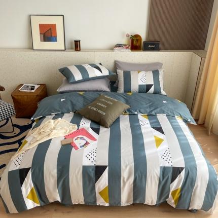 91家纺网 家纺一手货源 找家纺 （总）时年家纺 2021新款全棉简约条格系列四件套