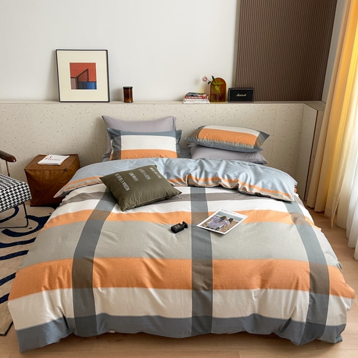 91家纺网 家纺一手货源 找家纺 时年家纺 2021新款全棉简约条格系列四件套 北海