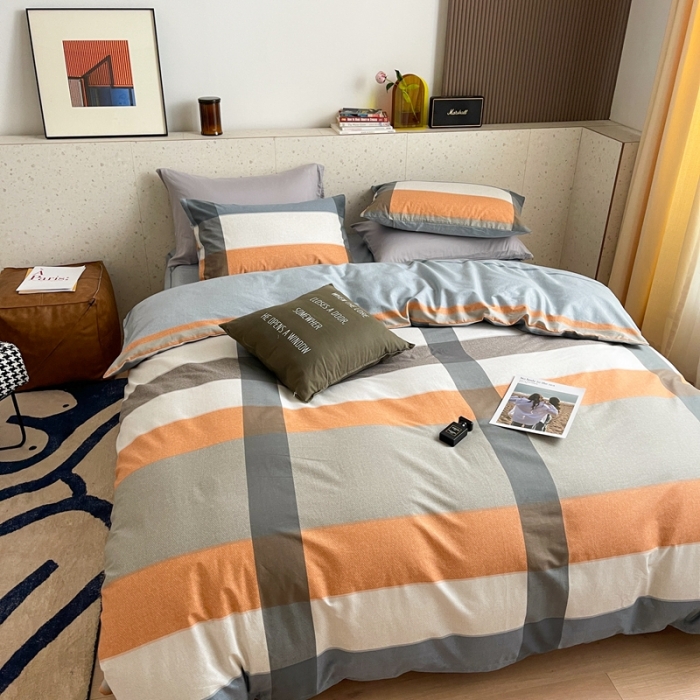 91家纺网 家纺一手货源 找家纺 时年家纺 2021新款全棉简约条格系列四件套 北海