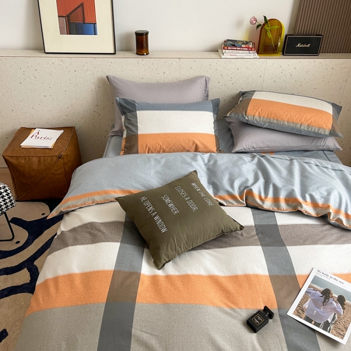 91家纺网 家纺一手货源 找家纺 时年家纺 2021新款全棉简约条格系列四件套 北海