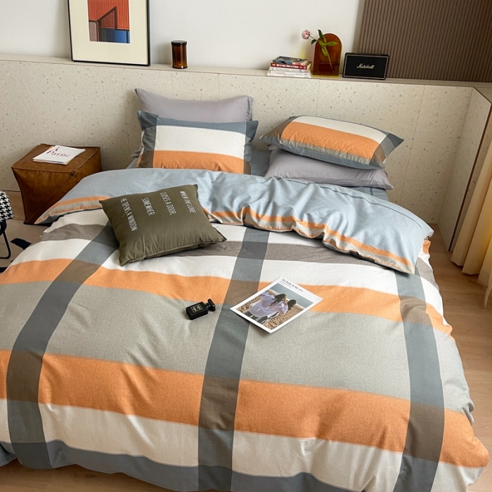 91家纺网 家纺一手货源 找家纺 时年家纺 2021新款全棉简约条格系列四件套 北海