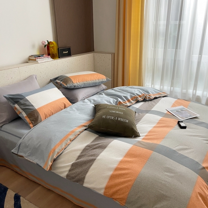 91家纺网 家纺一手货源 找家纺 时年家纺 2021新款全棉简约条格系列四件套 北海