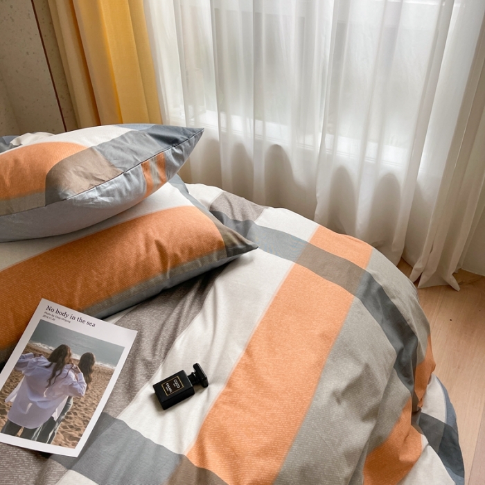 91家纺网 家纺一手货源 找家纺 时年家纺 2021新款全棉简约条格系列四件套 北海