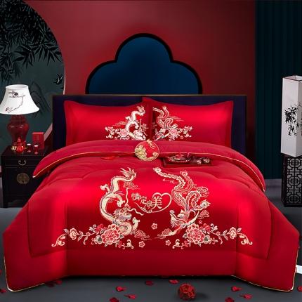 91家纺网 家纺一手货源 找家纺 玉雅 婚庆磨毛绣花大豆春秋被冬被喜被被芯含包装袋情定良美