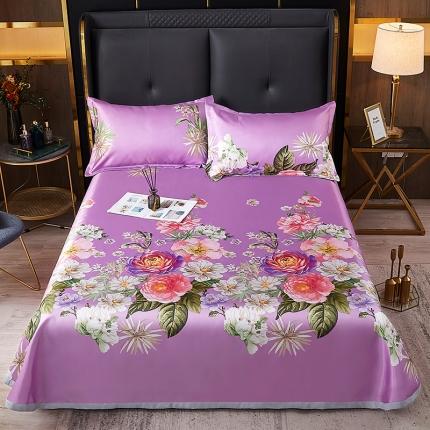 91家纺网 家纺一手货源 找家纺 青竹苑冰丝席床单款可水洗折叠天丝空调席三件套芳菲满园浅紫