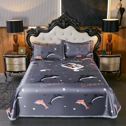 91家纺网 家纺一手货源 找家纺 青竹苑冰丝席床单款可水洗折叠天丝空调席三件套海豚湾深灰