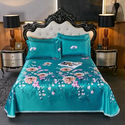 91家纺网 家纺一手货源 找家纺 青竹苑2021冰丝席床单款可水洗折叠天丝空调席三件套花样年华