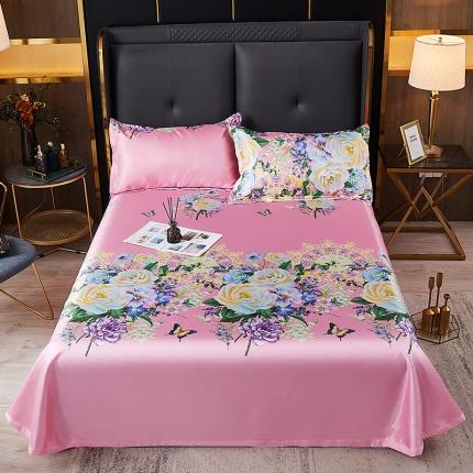 91家纺网 家纺一手货源 找家纺 青竹苑冰丝席床单款可水洗折叠天丝空调席三件套 图兰朶-密粉