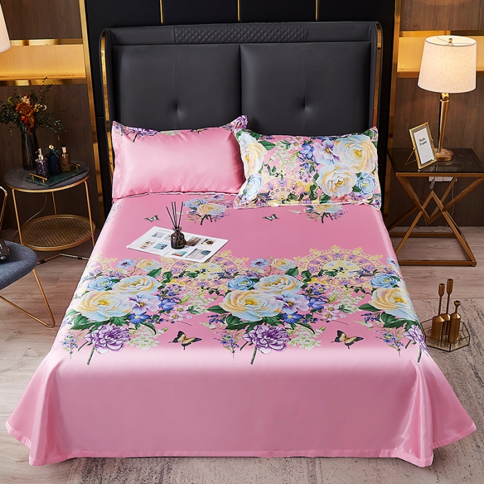 91家纺网 家纺一手货源 找家纺 青竹苑冰丝席床单款可水洗折叠天丝空调席三件套 图兰朶-密粉