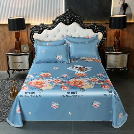 91家纺网 家纺一手货源 找家纺 青竹苑2021冰丝席床单款可水洗折叠天丝空调席三件套永恒花语