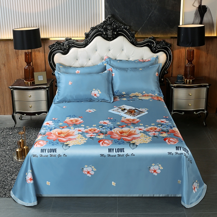 91家纺网 家纺一手货源 找家纺 青竹苑2021冰丝席床单款可水洗折叠天丝空调席三件套永恒花语