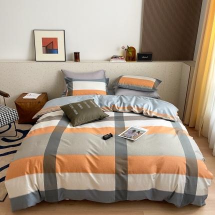 91家纺网 家纺一手货源 找家纺 时年家纺 2021新款全棉简约条格系列四件套 北海