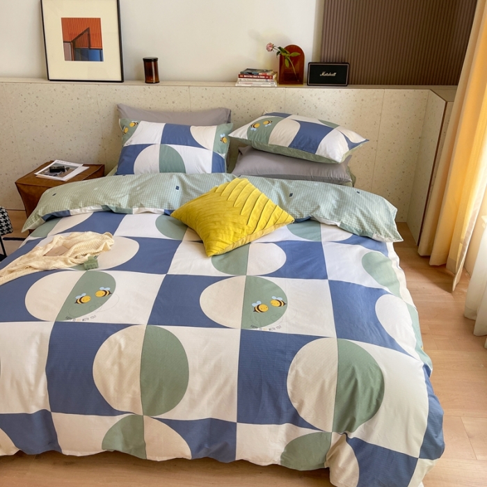 91家纺网 家纺一手货源 找家纺 时年家纺 2021新款全棉简约条格系列四件套 轨迹