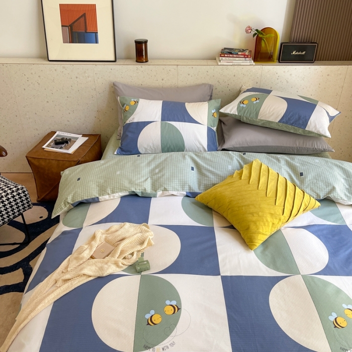 91家纺网 家纺一手货源 找家纺 时年家纺 2021新款全棉简约条格系列四件套 轨迹