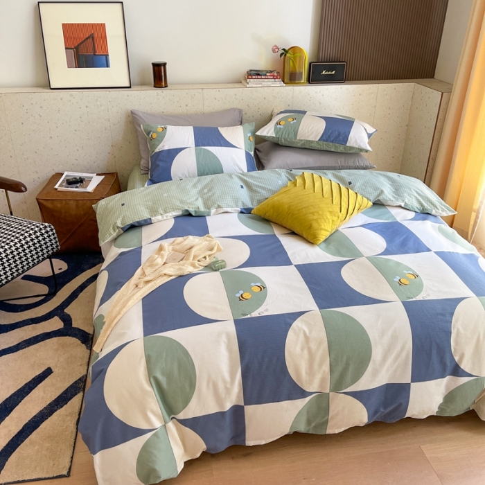 91家纺网 家纺一手货源 找家纺 时年家纺 2021新款全棉简约条格系列四件套 轨迹