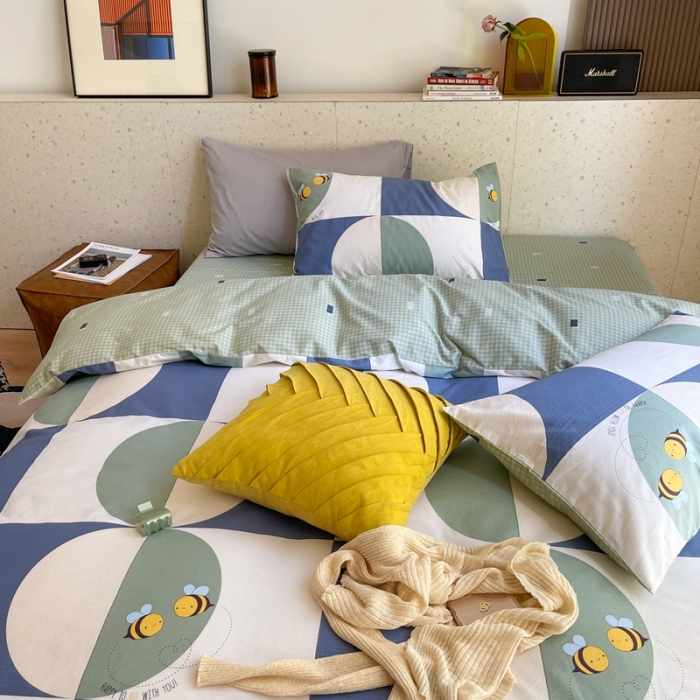 91家纺网 家纺一手货源 找家纺 时年家纺 2021新款全棉简约条格系列四件套 轨迹