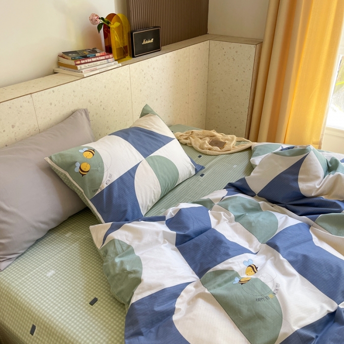 91家纺网 家纺一手货源 找家纺 时年家纺 2021新款全棉简约条格系列四件套 轨迹