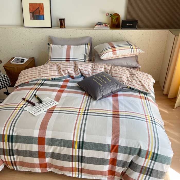 91家纺网 家纺一手货源 找家纺 时年家纺 2021新款全棉简约条格系列四件套 理想