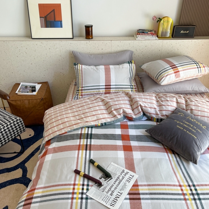 91家纺网 家纺一手货源 找家纺 时年家纺 2021新款全棉简约条格系列四件套 理想