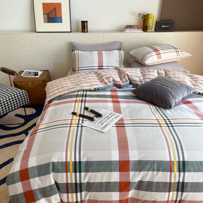 91家纺网 家纺一手货源 找家纺 时年家纺 2021新款全棉简约条格系列四件套 理想