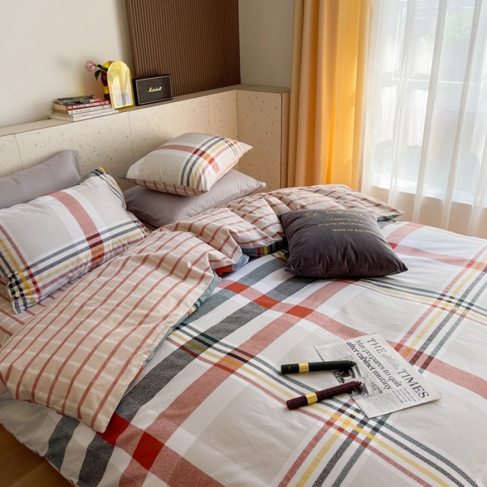 91家纺网 家纺一手货源 找家纺 时年家纺 2021新款全棉简约条格系列四件套 理想