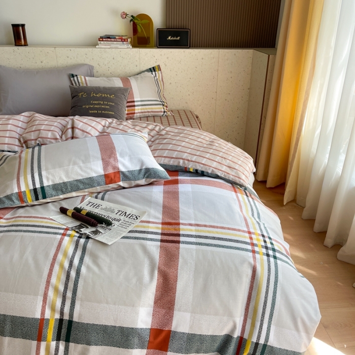 91家纺网 家纺一手货源 找家纺 时年家纺 2021新款全棉简约条格系列四件套 理想