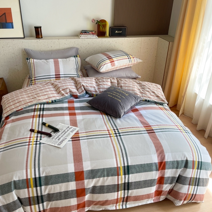 91家纺网 家纺一手货源 找家纺 时年家纺 2021新款全棉简约条格系列四件套 理想