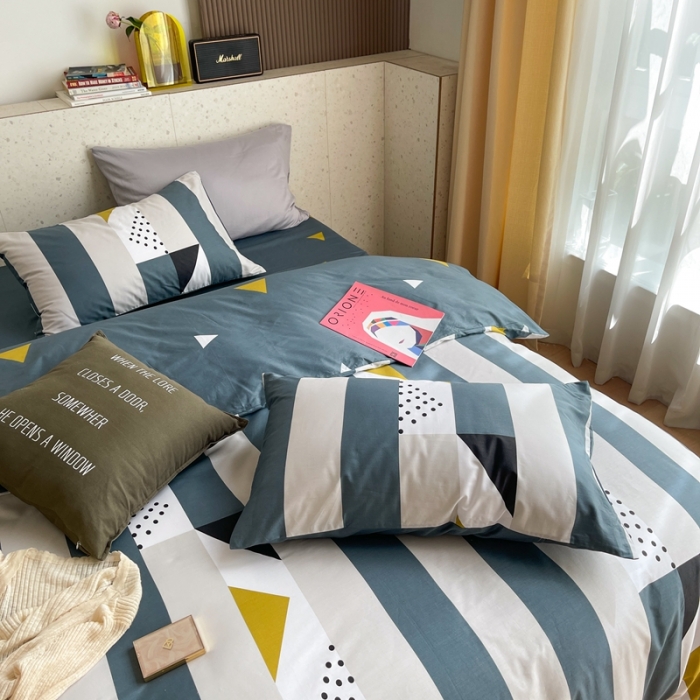 91家纺网 家纺一手货源 找家纺 时年家纺 2021新款全棉简约条格系列四件套 绅士