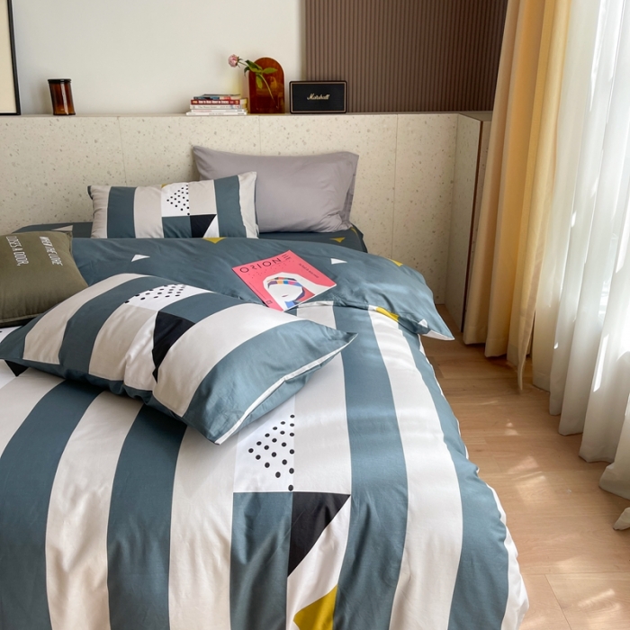 91家纺网 家纺一手货源 找家纺 时年家纺 2021新款全棉简约条格系列四件套 绅士