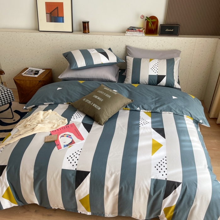 91家纺网 家纺一手货源 找家纺 时年家纺 2021新款全棉简约条格系列四件套 绅士