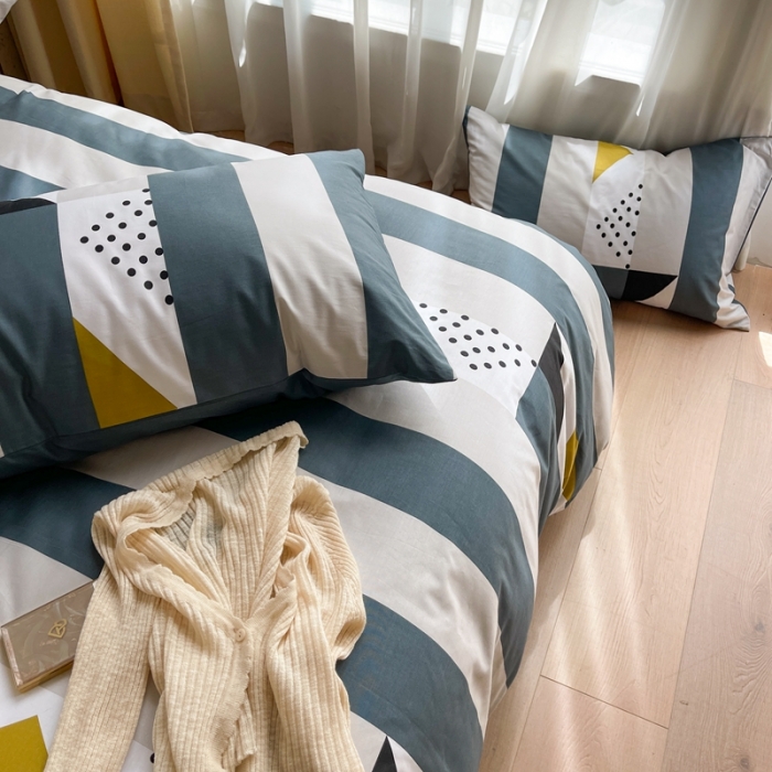 91家纺网 家纺一手货源 找家纺 时年家纺 2021新款全棉简约条格系列四件套 绅士