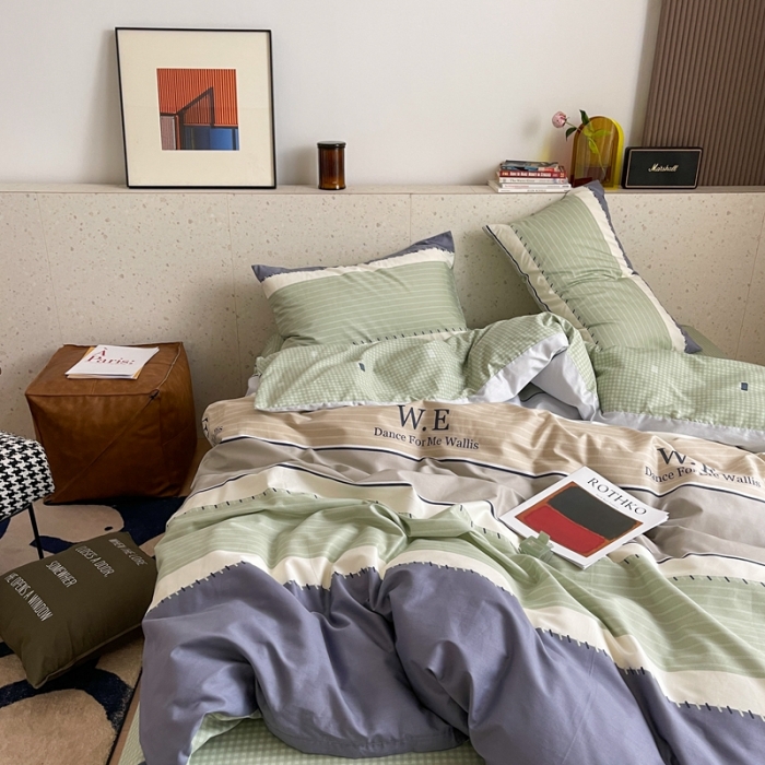 91家纺网 家纺一手货源 找家纺 时年家纺 2021新款全棉简约条格系列四件套 威廉