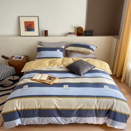 时年家纺 2021新款全棉简约条格系列四件套 英伦