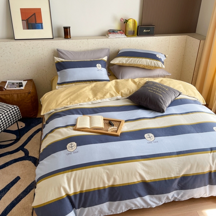 91家纺网 家纺一手货源 找家纺 时年家纺 2021新款全棉简约条格系列四件套 英伦