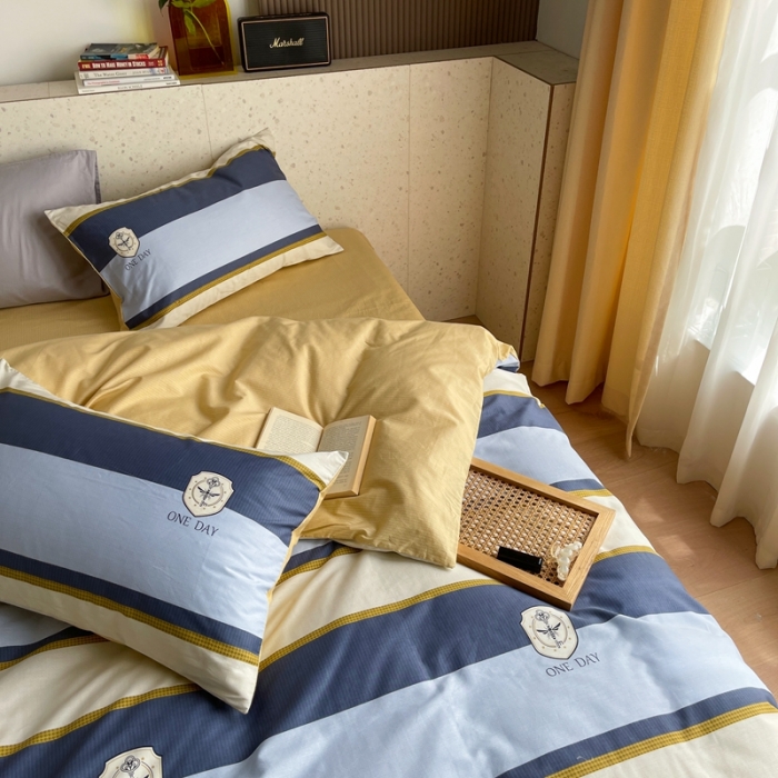 91家纺网 家纺一手货源 找家纺 时年家纺 2021新款全棉简约条格系列四件套 英伦