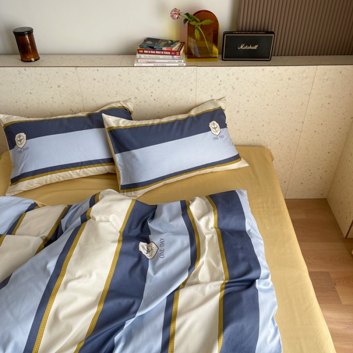 91家纺网 家纺一手货源 找家纺 时年家纺 2021新款全棉简约条格系列四件套 英伦