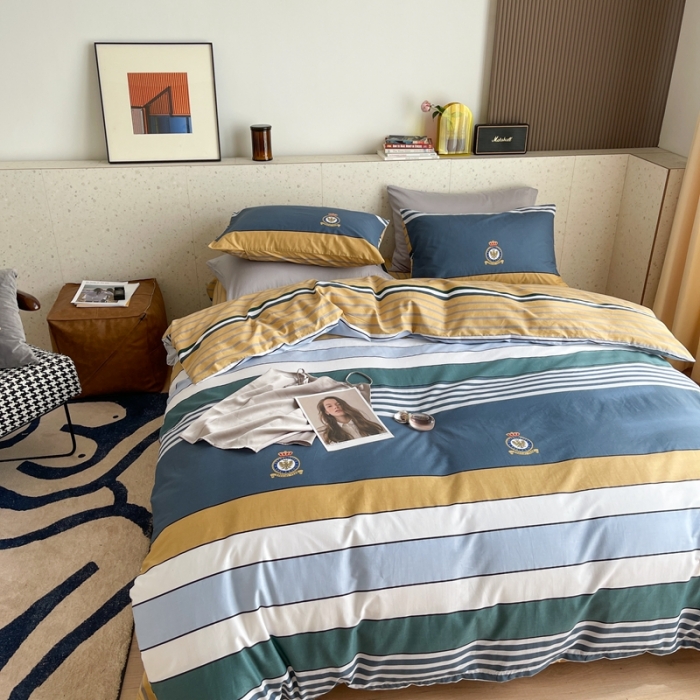 91家纺网 家纺一手货源 找家纺 时年家纺 2021新款全棉简约条格系列四件套 长岛