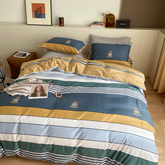 91家纺网 家纺一手货源 找家纺 时年家纺 2021新款全棉简约条格系列四件套 长岛