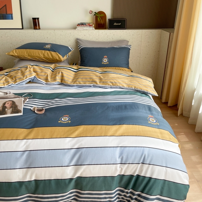 91家纺网 家纺一手货源 找家纺 时年家纺 2021新款全棉简约条格系列四件套 长岛