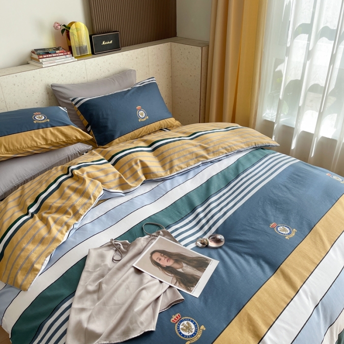 91家纺网 家纺一手货源 找家纺 时年家纺 2021新款全棉简约条格系列四件套 长岛