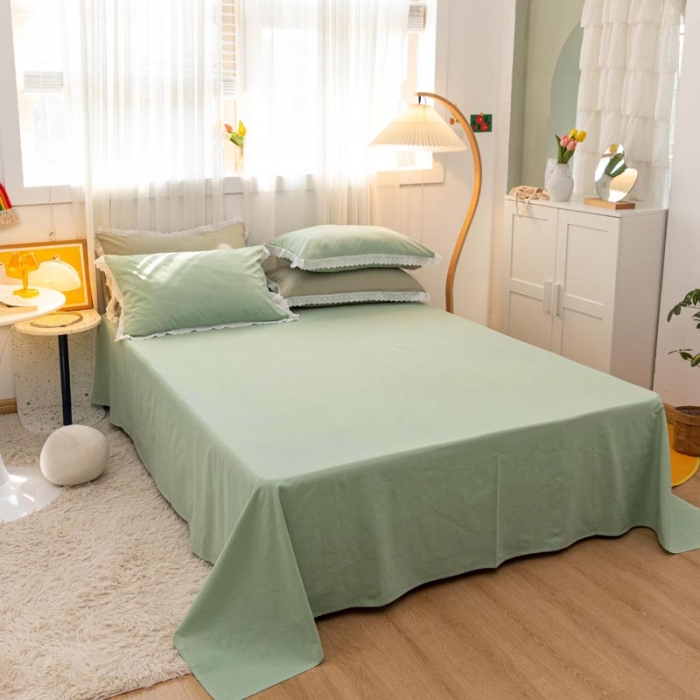 91家纺网 家纺一手货源 找家纺 怡家居 2021新款全棉水洗刺绣花边四件套 艾绿