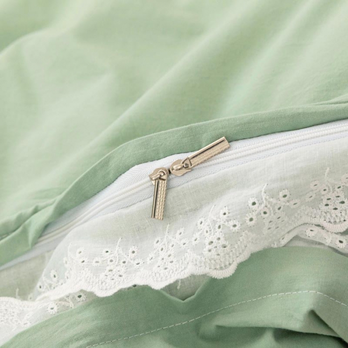 91家纺网 家纺一手货源 找家纺 怡家居 2021新款全棉水洗刺绣花边四件套 艾绿