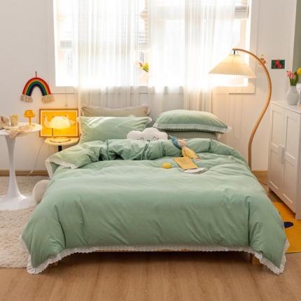 怡家居 2021新款全棉水洗刺绣花边四件套 艾绿